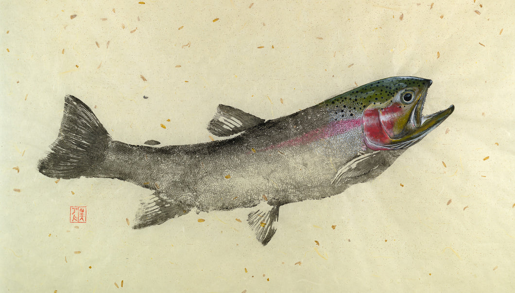 Rainbow Trout Gyotaku Reproduction by Salty Bones, fisherman gift, fish art, gift for Dad, fish lovers, coastal style, fish painting