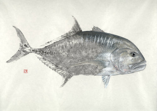 trevally, GT, fishing, fish art, coastal art, beach theme, gyotaku, gifts for dad, fathers day, gifts for men, gifts for fishermen, fisherman, fish